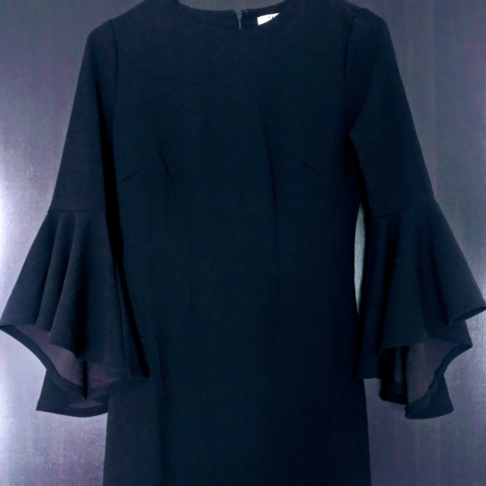 Flared Bell Sleeve Black Retro Mini Dress